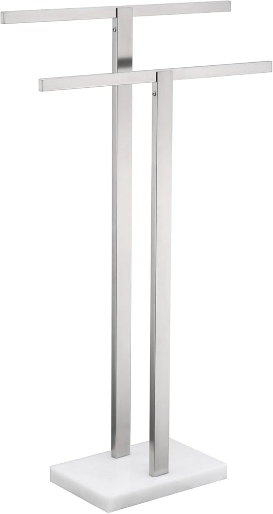 KOKOSIRI Bathroom Towel Racks 2-Tier Standing Towel Bars with Marble Base, Stainless Steel Freestanding Towels Holder, Thicken Steady Design, Brushed Nickel THS0003-BR