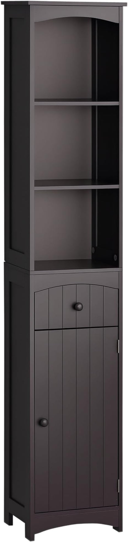 HOMCOM Bathroom Storage Cabinet, Free Standing Bathroom Storage Unit, Tall Linen Tower with 3-Tier Shelves and Drawer, Brown