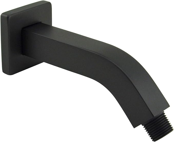 Aquaiaw Square Shower Arm and O-Ring Flange, 6 inch, Solid Brass, Both Soldered 1/2 NPT Tapered Threads, Matte Black Wall Mount Shower Arm Extension with Escutcheon, for Rainfall Shower Head Max. 10"