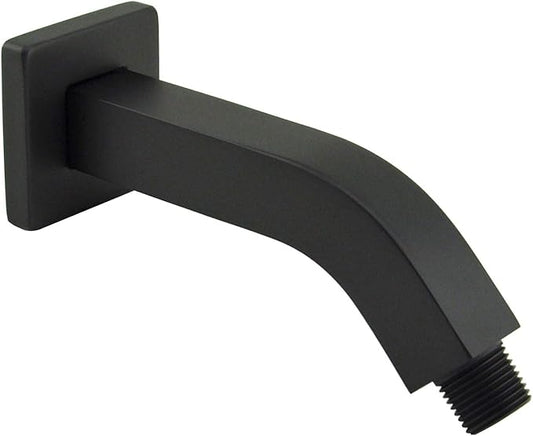 Aquaiaw Square Shower Arm and O-Ring Flange, 6 inch, Solid Brass, Both Soldered 1/2 NPT Tapered Threads, Matte Black Wall Mount Shower Arm Extension with Escutcheon, for Rainfall Shower Head Max. 10"