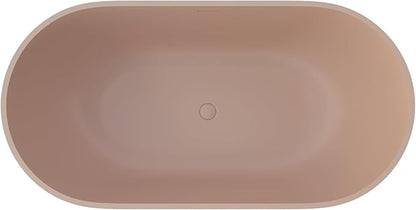 Premium 59" Pink-Sandstone Solid Surface Free Standing Tub, Upgraded Oval Resin Stone Bathtub with Overflow and Pop-up Drain