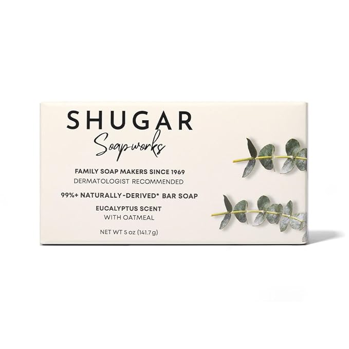 Shugar Soapworks Oatmeal & Eucalyptus 5 oz Beauty Bar Soap 8-Pack | Plant-Based Formula | Sulfate & Paraben Free | Moisturizing Gentle Cleanser for Sensitive Skin, Body & Hands