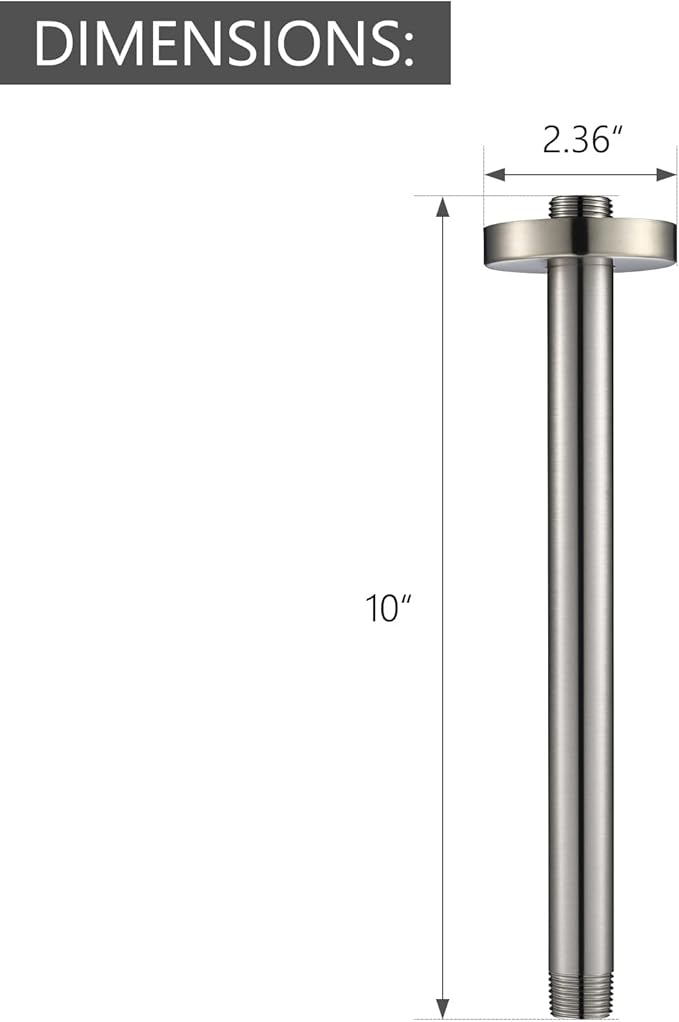 Celling Mounted Extention Stainless Steel High Density Thickened Thread Shower Arm and Shower Arm Flange for U4999-SS 10-inch, Brilliance Stainless