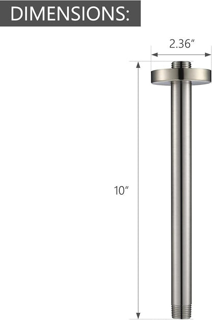 Celling Mounted Extention Stainless Steel High Density Thickened Thread Shower Arm and Shower Arm Flange for U4999-SS 10-inch, Brilliance Stainless