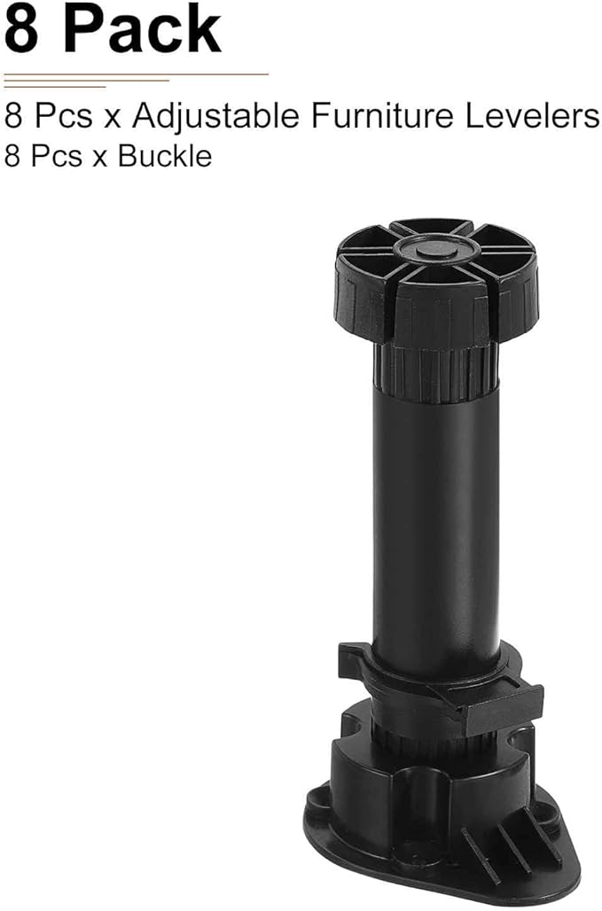 150x44mm(LxW) Adjustable Leveling Feet - 8Pack- Good for Furniture - Leveler Support Frame Replacement Legs - Black
