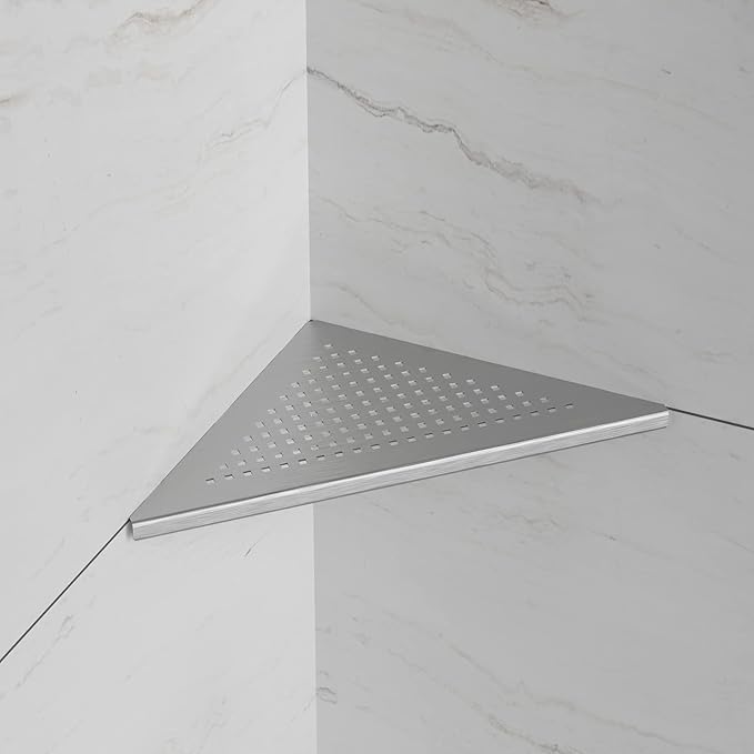 Neodrain Brushed Corner Wall Shelf, 10 Inch Floating Corner Shelf for Wall, 304 Stainless Steel Recessed Corner Shelf Bathroom Shelf Rack for Tiled Wall,No Drilling