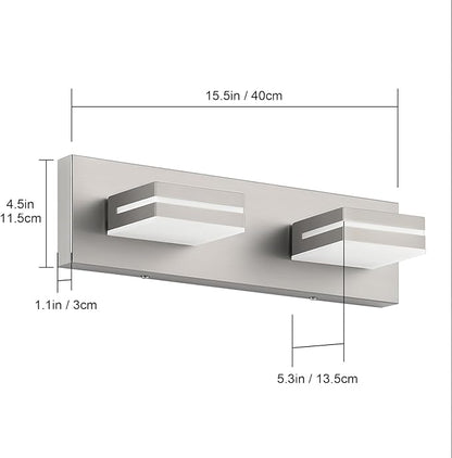 SineRise LED Modern Bathroom Vanity Light Fixtures (2-Light, 15.5-Inch, Dimmable), Brushed Nickel Modern Acrylic Bathroom Wall Lighting Fixtures Over Mirror (Cool White 6000K)