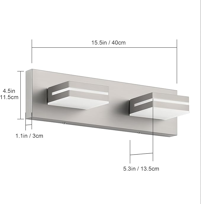 SineRise LED Modern Bathroom Vanity Light Fixtures (2-Light, 15.5-Inch), Brushed Nickel Modern Acrylic Bathroom Wall Lighting Fixtures Over Mirror (Cool White 6000K)