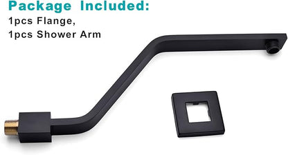 16 Inch S Shape Matte Black Shower Head Arm, Square Wall Mounted Shower Arm and Flange Included