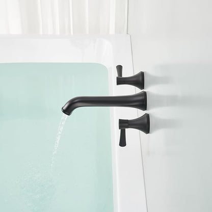 Wall Mount Tub Filler Brass Tub Faucet Black Bathroom Bathtub Faucets with 2 Handles
