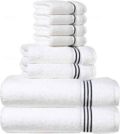 8-Piece Premium Towel Set, 2 Bath Towels, 2 Hand Towels, and 4 Wash Cloths, 100% Ring Spun Cotton Highly Absorbent Towels for Bathroom, Gym, Hotel, and Spa