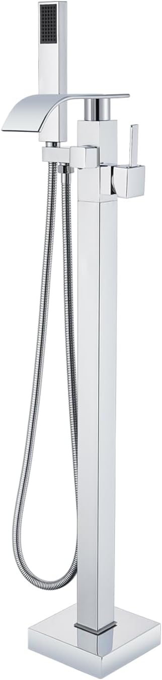 Senlesen Bathroom Chrome Freestanding Tub Faucet Floor Mounted Bathtub Shower Faucet with Handheld Sprayer