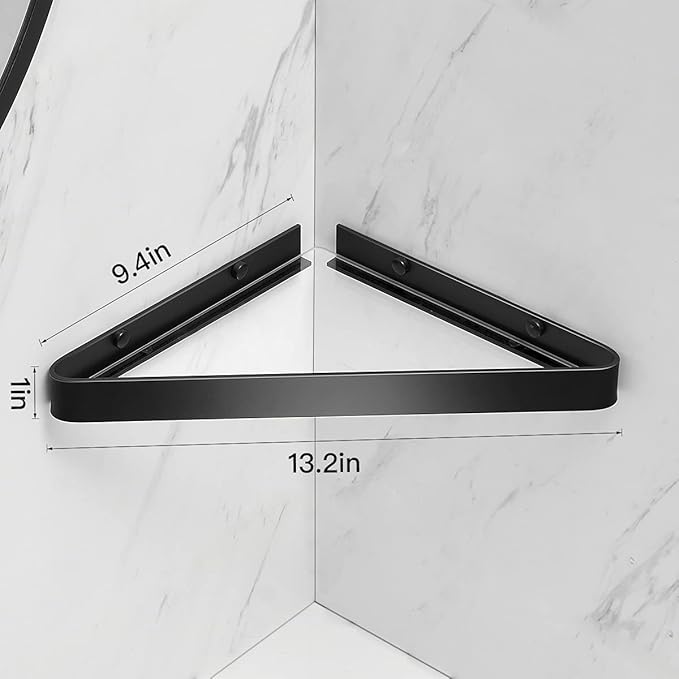 VOLPONE Bathroom Shelves Wall Mounted Glass Corner Shower Shelf for Bathroom Floating Shelf Tempered Glass Wall Organizer 2-Tier(Black)