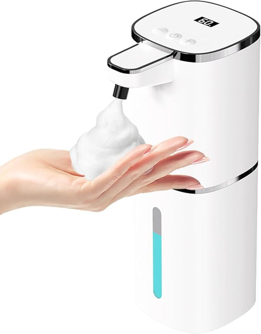 Automatic Foaming Soap Dispenser Touchless, USB Rechargeable Smart Hand Soap Dispenser, 9-Level Adjustable, Physical Button Operation, 13.5oz/400mL Wall Mounted for Bathroom Kitchen Dish Soap