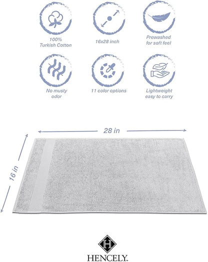 Hencely Luxury Hand Towel - Set of 2 (16x28 Inches) - Soft Turkish Cotton, Absorbent, Quick-Drying Face, Body, Kitchen, and Bathroom Towel (Hand Towels 2 Pack, Silver)
