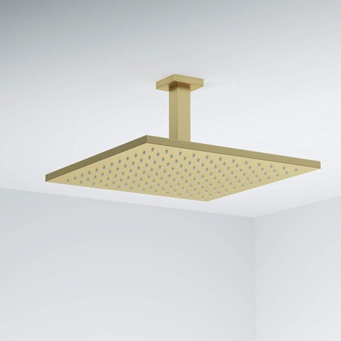 Brushed Gold Shower Arm with Flange 4 inch Square Shower Head Extension Arm for Fixed Showerheads and Handheld Showerheads, KATAIS