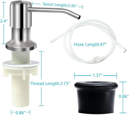 Soap Dispenser for Kitchen Sink, Brushed Nickel Countertop Soap Dispenser Pump, 47" Silicone Extension Tube Connect to The Soap Bottle Directly, Say Goodbye to Frequent Refills (Brushed Nickel)
