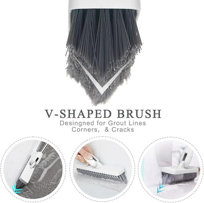 LandHope Grout Brush with Long Handle 50inches Grout Cleaner for Tile Floors Crevice Floor Scrub Brush 120° Rotatable Bathtub Clean Tool Grout Scrubber Indoor Kitchen Shower for Hard to Reach Areas