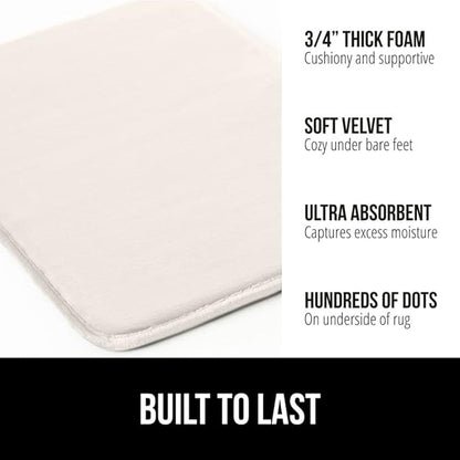 GORILLA GRIP Memory Foam Bath Mat, Soft Absorbent Velvet Bathroom Mats, Durable Dots on Underside, Machine Washable Bathmat, Carpet Rug Room Decor for Shower Tub Floor RV, 36x24 Rugs, Cream