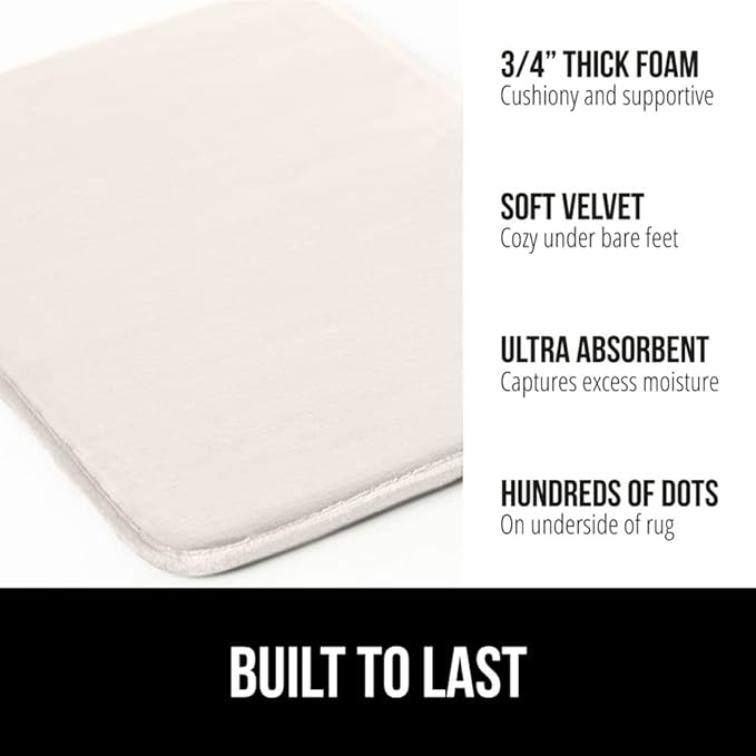 GORILLA GRIP Memory Foam Bath Mat, Soft Absorbent Velvet Bathroom Mats, Durable Dots on Underside, Machine Washable Bathmat, Carpet Rug Room Decor for Shower Tub Floor RV, 48x24 Rugs, Cream