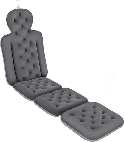 Bath Cushion, Full Body Bathtub Pillow with 160 Suction Cups, Bath Mat for Head and Neck Support, with Laundry Bag (Dark Gray, 60.2" x 16.2")