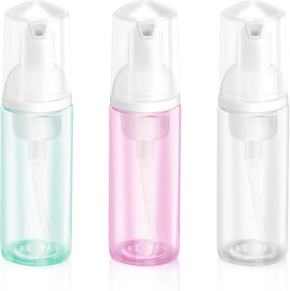 2oz Plastic Foam Pump Bottle, Empty Bottle Travel Foaming Dispenser for Hand Soap, Shampoo (3Pcs, 60ml) (Clear+Green+Pink)