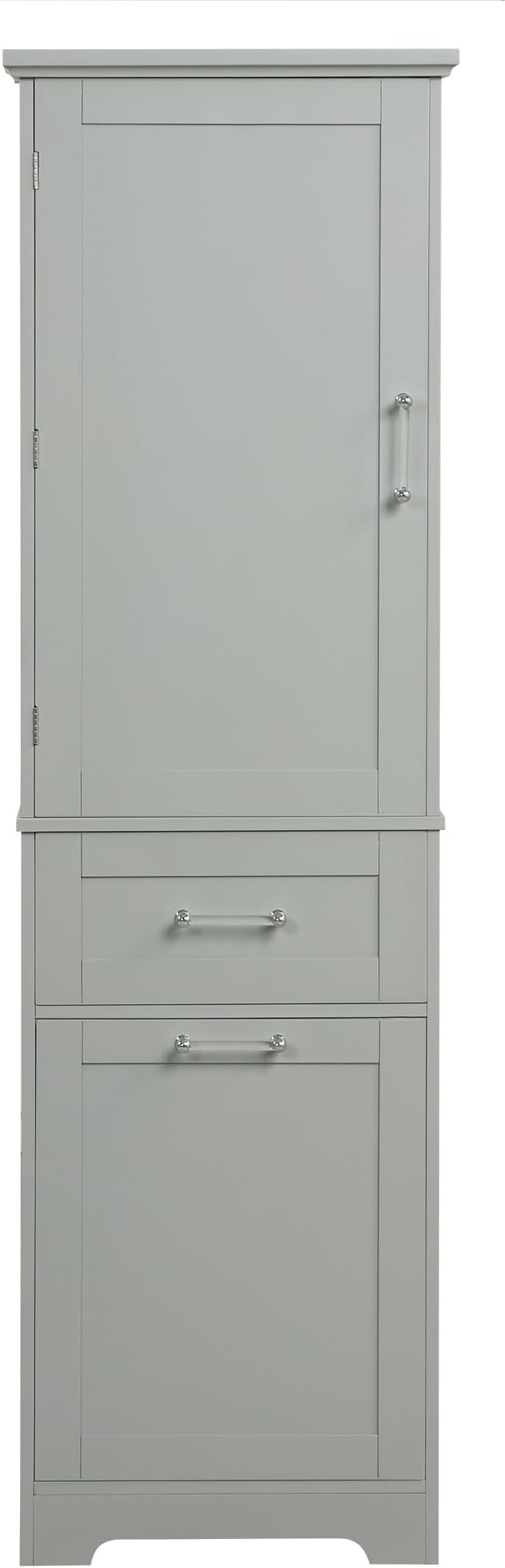Favfurish 68" Tall Bathroom Storage Cabinet with Door and 2 Drawer,Modern Linen Cabinets w/Adjustable Shelf & Magnetic Door Stopper,Freestanding Organizer for Bath Room,Study,Office,Kitchen Grey