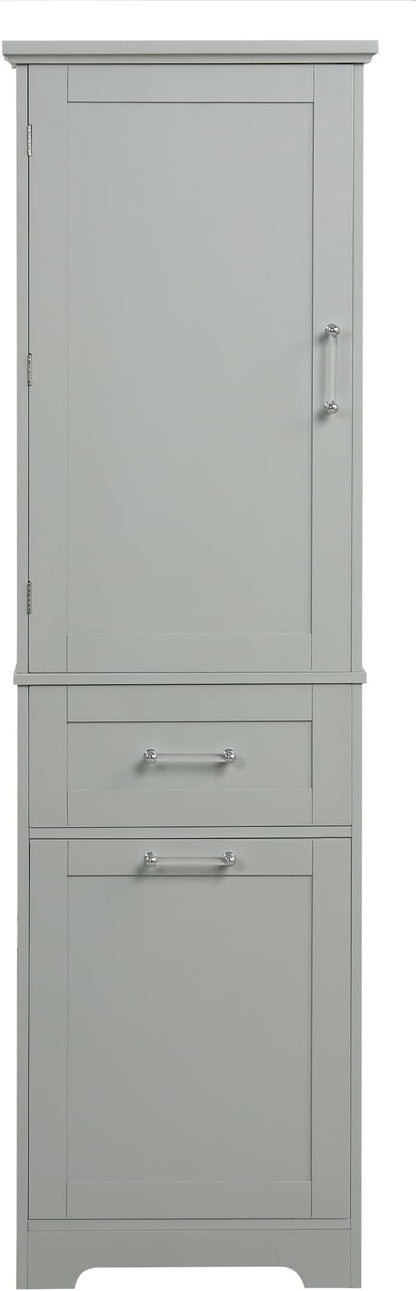 Favfurish 68" Tall Bathroom Storage Cabinet with Door and 2 Drawer,Modern Linen Cabinets w/Adjustable Shelf & Magnetic Door Stopper,Freestanding Organizer for Bath Room,Study,Office,Kitchen Grey