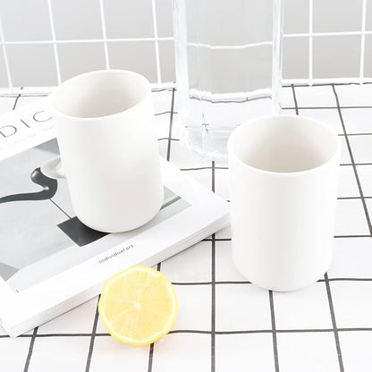 Bathroom Tumblers 2Pcs, Mouthwash Cup, Toothbrush Holders, Drink Mug, Pen Holder, Unbreakable Dishwasher Safe, 10fl.oz(300ml)/Pcs (White & White)
