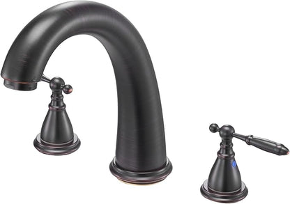 VEVOR Roman Tub Faucet, 3 Hole Waterfall Bathtub Faucet, Gooseneck Bath Tubs Faucets Set with 2 Handles, Roman Tub Faucets Deck Mount for Pet Washing, Adult Bathing, Bronze, Temperature Control