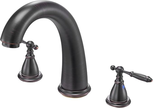 VEVOR Roman Tub Faucet, 3 Hole Waterfall Bathtub Faucet, Gooseneck Bath Tubs Faucets Set with 2 Handles, Roman Tub Faucets Deck Mount for Pet Washing, Adult Bathing, Bronze, Temperature Control
