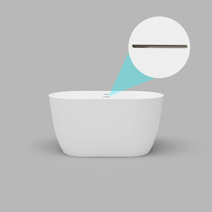FerdY 47" Bali Acrylic Freestanding Bathtub, Gracefully Shaped Freestanding Soaking Bathtub, cUPC Certified, Toe-Tap Brushed Nickle Drain and Minimalist Linear Design Overflow Included