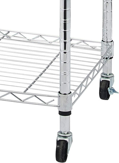 5 Tier Storage Racks Shelving, Heavy Steel Pantry Shelves, Adjustable Wire Shelving Rack with Wheels, Suitable for Garage, Kitchen, Bathroom, Office, 24" W x 18" D x 71" H, Chrome