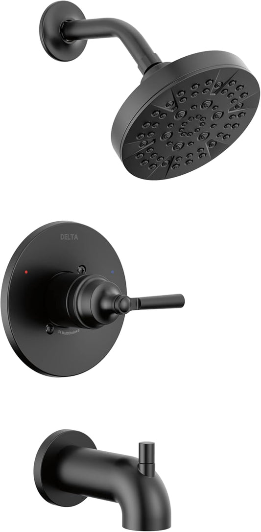 Delta Faucet Saylor 14 Series Black Tub and Shower Faucet Combo, Bathtub and Trim System, Trim Kit, Bathtub Faucet Set, Tub Faucet, Matte Black T14435-BL (Valve Not Included)