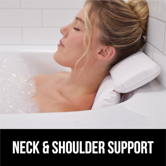 GORILLA GRIP Bath Pillow for Tub, Headrest for Neck and Back Support, Luxury Bathtub Pillows, Hot Tub Cushions, Bathroom Accessories for Women, Relaxing Spa Gifts for Mom Wife Girlfriend 2 Panel White