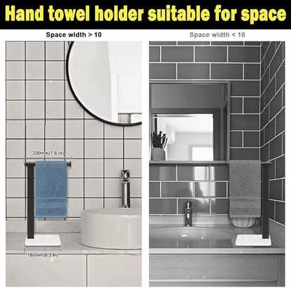 Stainless Steel L-Shaped Hand Towel Holder, SUS304 Bathroom Towel Rack with Thickened Base for Countertop Vanity (Matte Black, Square Base)