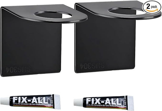 Wall-Mounted Shower Bottle Holder, Adhesive Shampoo and Soap Dispenser Rack, Black, No-Drill Bathroom Organizer, 2 Pack