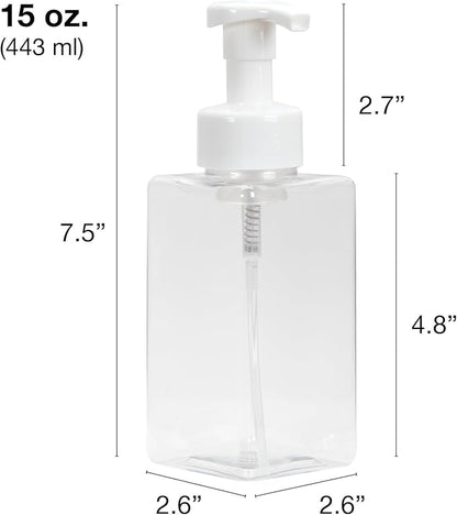 Ginger Lily Farms Foaming Soap Dispenser, Refillable Plastic Pump Bottles for Liquid Hand Soap, 15 oz. Clear Bottle with White Pump, 2-Pack
