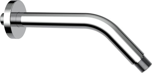 Aquaiaw Shower Arm and O-Ring Flange, 8 inch, Solid Brass, Round, Both Soldered 1/2 NPT Tapered Threads, Wall Mount Shower Arm Extension with Escutcheon (Polished Chrome)