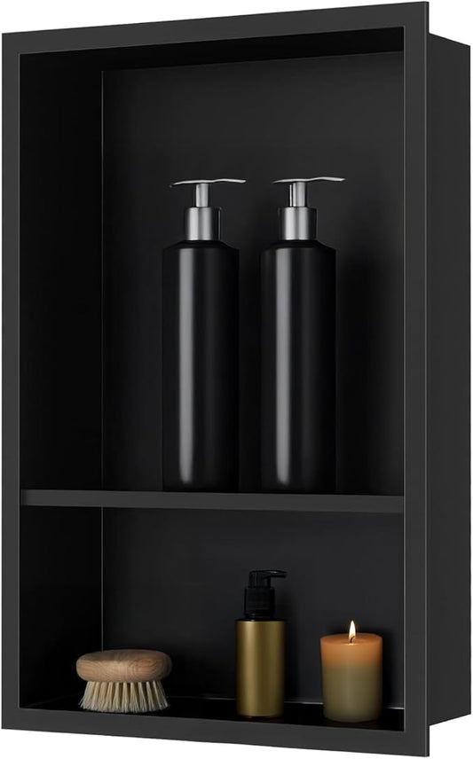SaniteModar Shower Niche, Stainless Steel Niche for Shower Wall,18"x 12" No Tile Needed,Recessed for Bathroom Storage (Black, 18" x 12" Double)