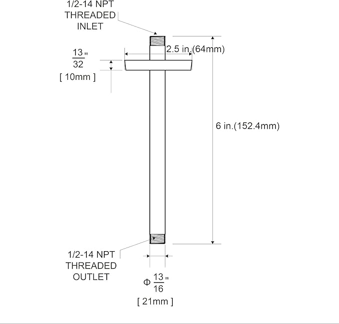 OFFO Shower Arm with Flange, Bright Gold 6 in Ceiling Mount Replacement Rain Shower Head Straight Arm Ceiling-Mounted For Fixed Shower Head & High Pressure Rain