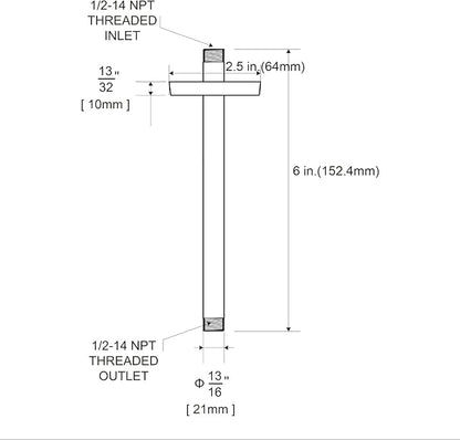 OFFO Shower Arm with Flange, Bright Gold 6 in Ceiling Mount Replacement Rain Shower Head Straight Arm Ceiling-Mounted For Fixed Shower Head & High Pressure Rain