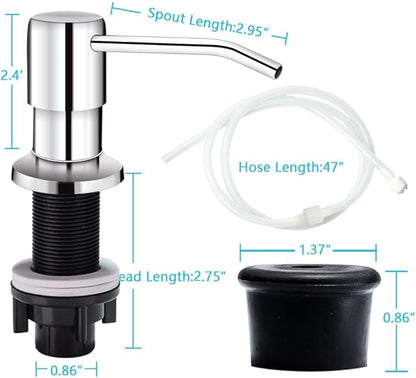 Soap Dispenser for Kitchen Sink, in Sink Soap Dispenser Pump, 47" Silicone Extension Tube Connect to The Soap Bottle Directly, Say Goodbye to Frequent Refills (Chrome)