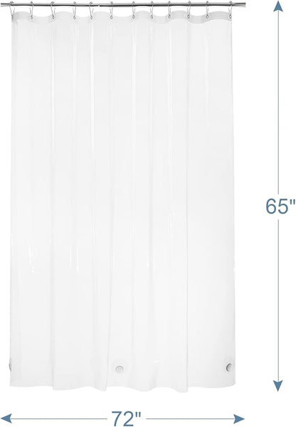 AmazerBath Heavy Duty Shower Curtain Liner 12 Gauge, 72 x 65 Inches Clear Shower Curtain Liner with 3 Clear Stones and 12 Grommet Holes, Weighted Plastic Shower Liner
