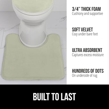 GORILLA GRIP Thick Memory Foam Toilet Rug for Bathroom, U Shaped Washable, Soft Absorbent Velvet Topside Floor Mats, Machine Wash, Cushioned Luxury Mat Rugs for Bath Room, 22.5 x 19.5, Sage