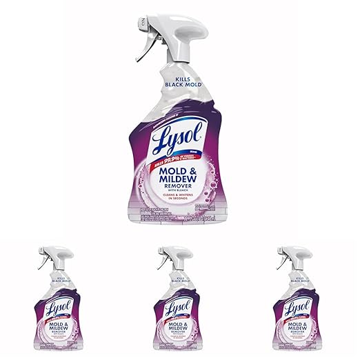 Lysol Mold & Mildew Remover Spray, Bathroom & Shower Cleaner, Disinfectant Spray, Stain Remover with Bleach, Tough on Black Mold, Multipurpose Cleaner for Home and Kitchen, 32oz (Pack of 4)