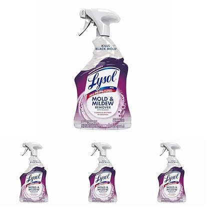 Lysol Mold & Mildew Remover Spray, Bathroom & Shower Cleaner, Disinfectant Spray, Stain Remover with Bleach, Tough on Black Mold, Multipurpose Cleaner for Home and Kitchen, 32oz (Pack of 4)