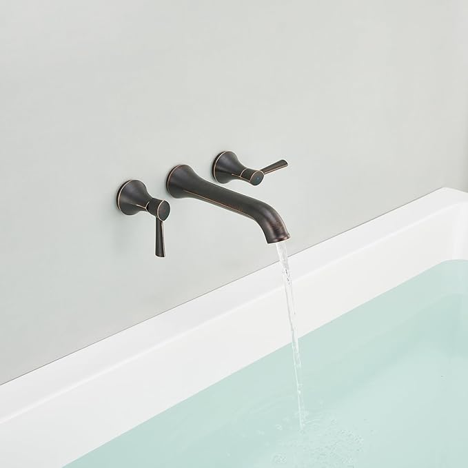 Wall Mount Tub Filler Brass Tub Faucet Oil Rubbed Bronze Bathroom Bathtub Faucets with 2 Handles