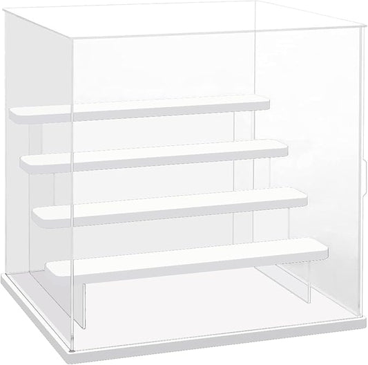 Choowin 5 Tier Clear Acrylic Display Case for Collectibles, Mini Figures, Pop Mart, Labubu, Sonny Angel, Smiski - Assemble Dustproof Acrylic Display Box with Door, Stand (White Base Step)