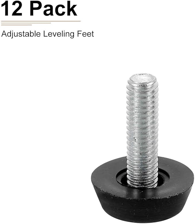 M6x16x22mm(DxLxOD) Screw on Furniture Glide Leveling Feet - 12Pack - Good for Furniture - Adjustable Thread Furniture Levelers - Black